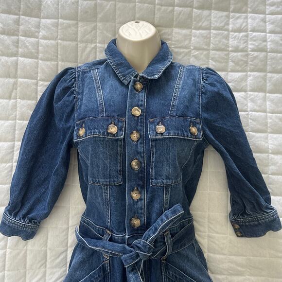 BASH Womens Jumpsuit Denim Dark Wash Belted Bohemian Casual Straight Leg 34 US 2 - Picture 3 of 14